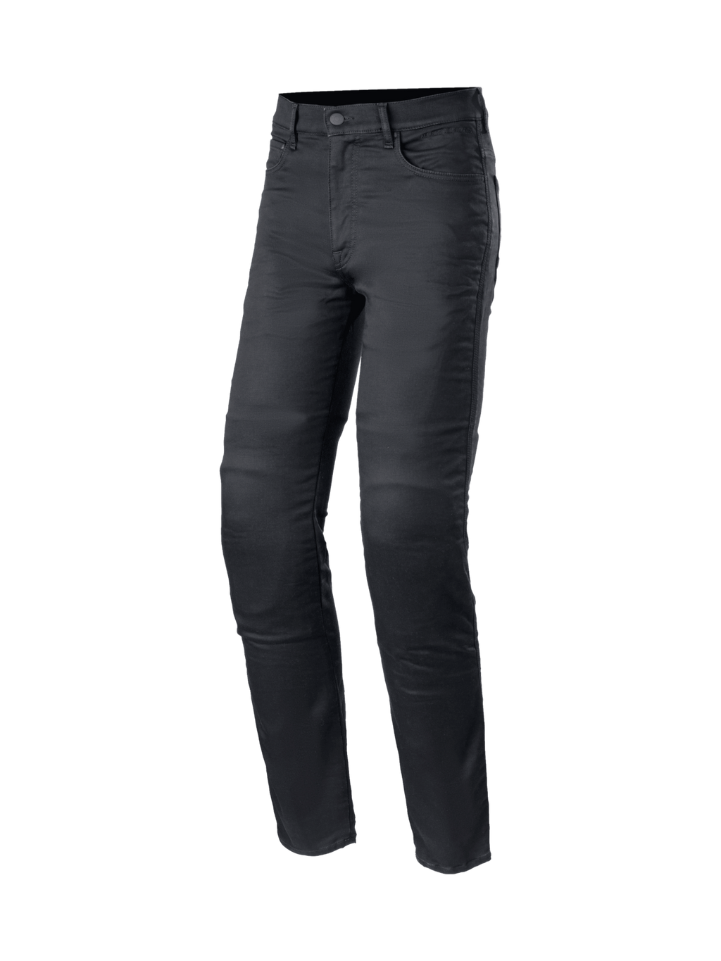 Alpinestars Cerium Tech Stretch MC-jeans, svarta urbana motorcykelbyxor i slim fit med CE-certifierade Nucleon Plus knäskydd.