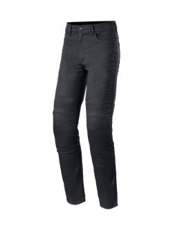 Alpinestars Cerium Tech Stretch MC-jeans, svarta urbana motorcykelbyxor i slim fit med CE-certifierade Nucleon Plus knäskydd.