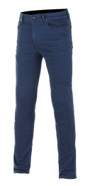 Alpinestars Cerium Tech Stretch Riding Denim, motorcykeljeans, Rinse Blue, slim fit, femficksdesign med knapp- och dragkedjestängning, bälteshällor, stretchmaterial för ökad körkomfort