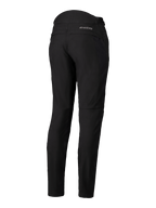 Alpinestars Alamosa Women Pants, Black, rear view, slim fit softshell textile pants with MO.ST.EQ. logo on the back yoke, quilted detailing at the upper back waist, minimalist urban motorcycle riding gear