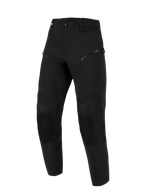 Alpinestars Stella Flex-AST Explorer byxor, motorcykelbyxor för dam, svarta, vy framifrån, med dragkedjeförsedda lårfickor, förstärkta knäpaneler och elastisk midja, designade för äventyrstouring