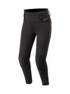 Alpinestars Banshee dam-leggings, svarta motorcykelbyxor i urban stil med CE-certifierade knäskydd och stretchpaneler för optimal passform och skydd.