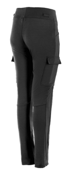 Alpinestars Iria Leggings för dam, svarta motorcykelbyxor för stadskörning med cargofickor på sidorna med lock, smal prestandapassform med elastisk midja, vy snett bakifrån