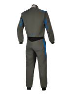 Alpinestars GP Race V3 Suit FIA, racingoverall, Anthracite Blue, baksida som visar grå textilkonstruktion med blå ränder, svart stretchpanel på nedre delen av ryggen och en liten blå logotyp, professionell säkerhetsutrustning för motorsport
