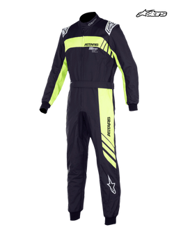 Alpinestars Ungdom KMX-9 V3 overall Graphic 3, kartingoverall för ungdom, svarta och gula fluo, FIA-certifierad racingutrustning med tvålagerskonstruktion och Formel 1-inspirerade axelklaffar