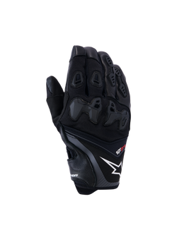 Alpinestars SP-R Pro handskar, svarta motorcykelracinghandskar med vit stjärnlogotyp och röd pro-text, delat TPU-knogskydd och förstärkta fingerpaneler, premiumkonstruktion i läder och textil för sportkörning