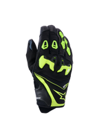 Alpinestars SP-R Pro handskar, motorcykelracinghandskar, svart och neongul, med delat TPU-knogskydd, konstruktion i perforerat läder och textil, klara neonaccenter med Alpinestars-logotyp och sp-r pro-branding på manschetten