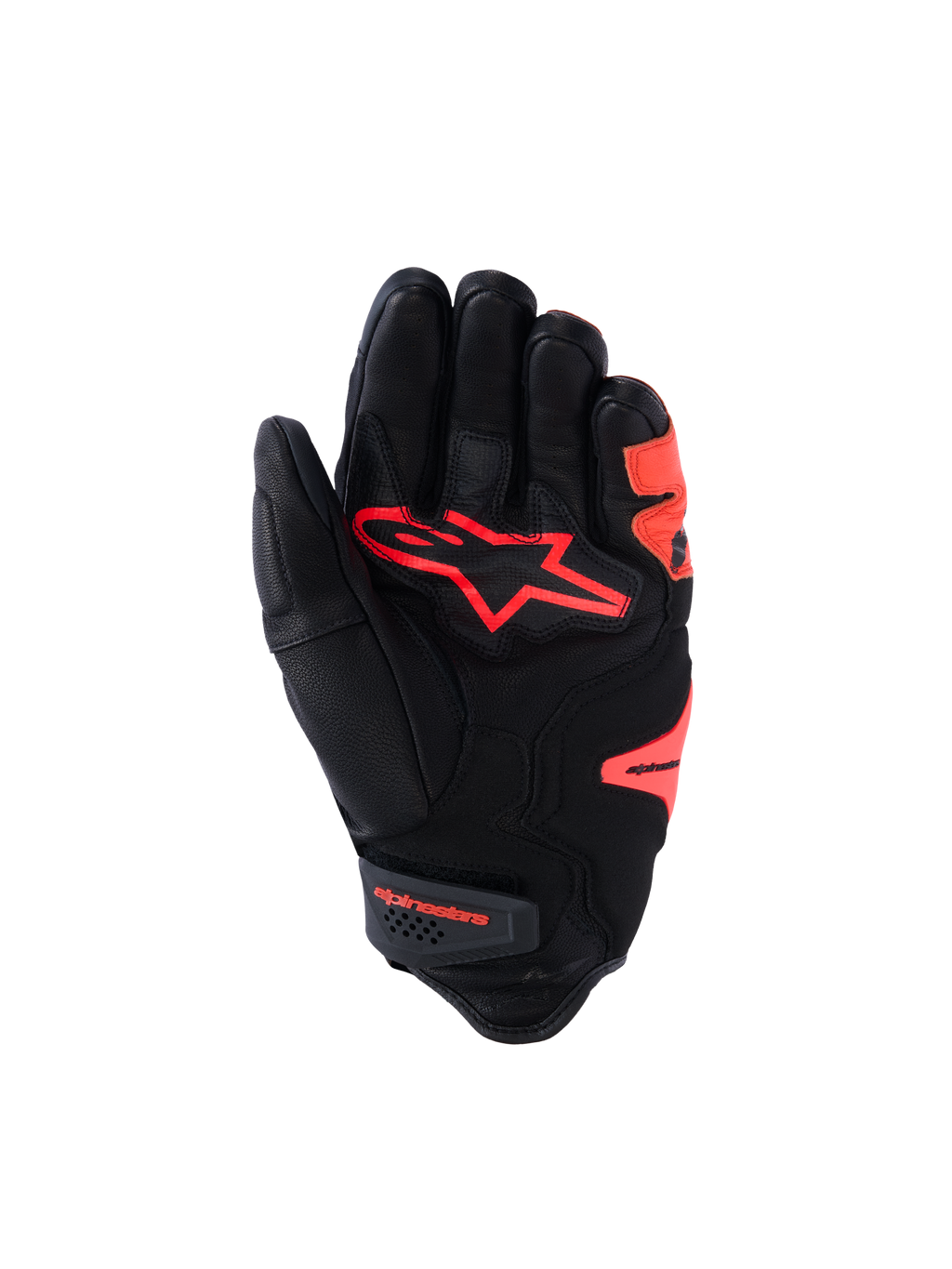 Alpinestars SP-R Tech handskar, korta motorcykelracinghandskar för herr, svarta och fluorescerande röda, getläder med skyddande knoge och förstärkt handflata, CE-certifierade
