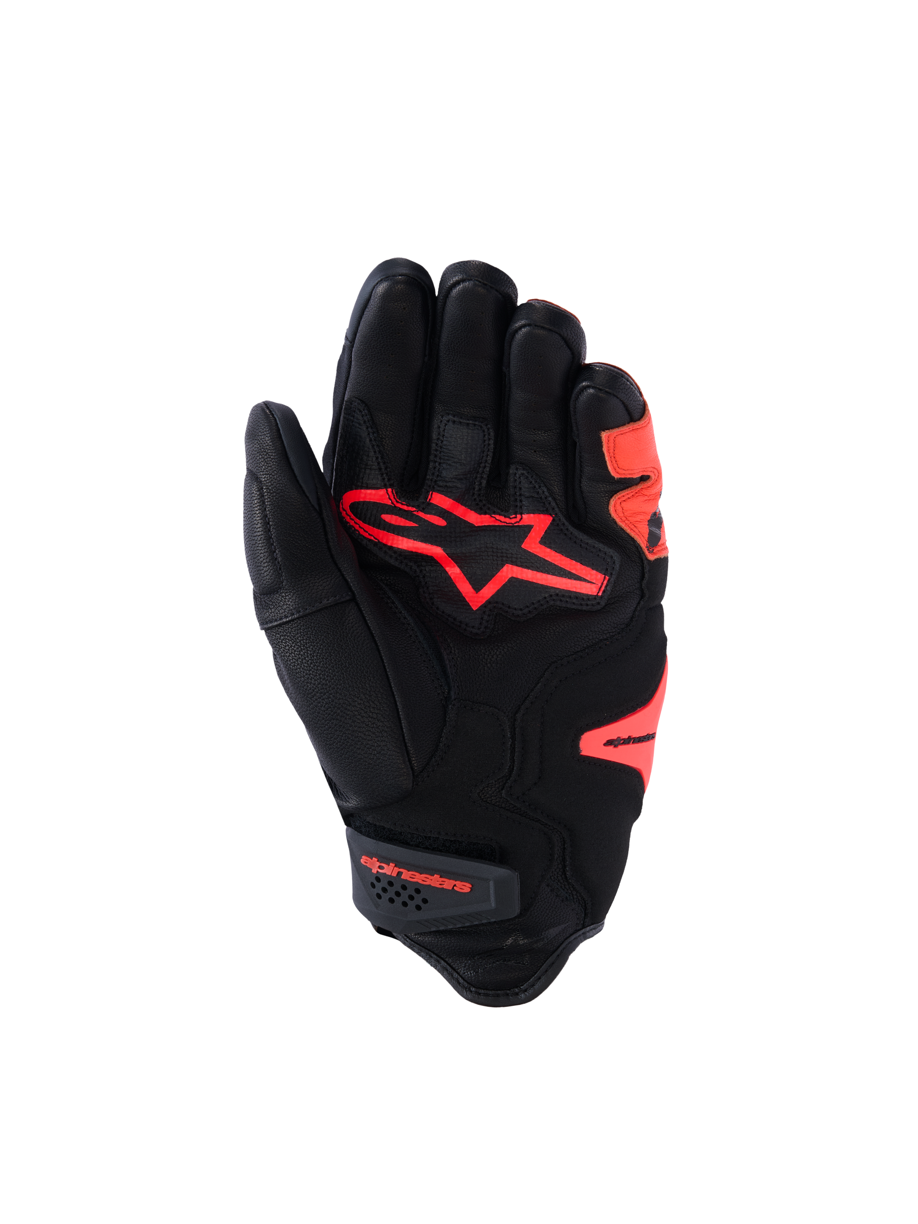 Alpinestars SP-R Tech handskar, korta motorcykelracinghandskar för herr, svarta och fluorescerande röda, getläder med skyddande knoge och förstärkt handflata, CE-certifierade