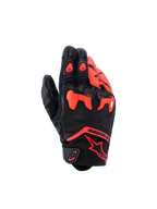 Alpinestars SP-R Tech-handskar, motorcykelhandskar, svarta och fluorescerande röda, med delat TPU-knogskydd och perforerade läderpaneler, sportig design med kort manschett och röd Astars-logotyp