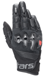 Alpinestars Halo läderhandskar, svarta motorcykelhandskar med hårt överinjicerat knogskydd, perforerade läderfingrar, konstruktion i mesh och läder, röd logotypdetalj