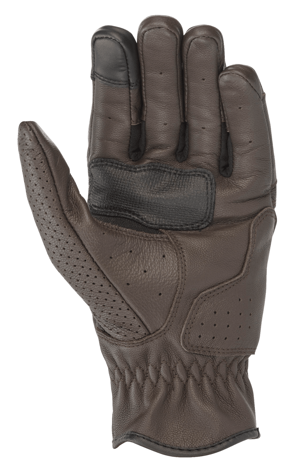 Alpinestars Rayburn V2 Leather Gloves, Tobacco Brown, Palm View, premium leather construction with localized perforations, reinforced palm for grip, and touchscreen-compatible fingertip, heritage-inspired urban motorcycle gear