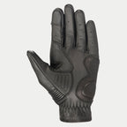 Alpinestars Crazy Eight-handskar, motorcykelhandskar, svarta, vy av handflatan som visar förstärkt läderkonstruktion, texturerade greppaneler på handflata och tumme, och präglad logotyp på handledsmanschetten