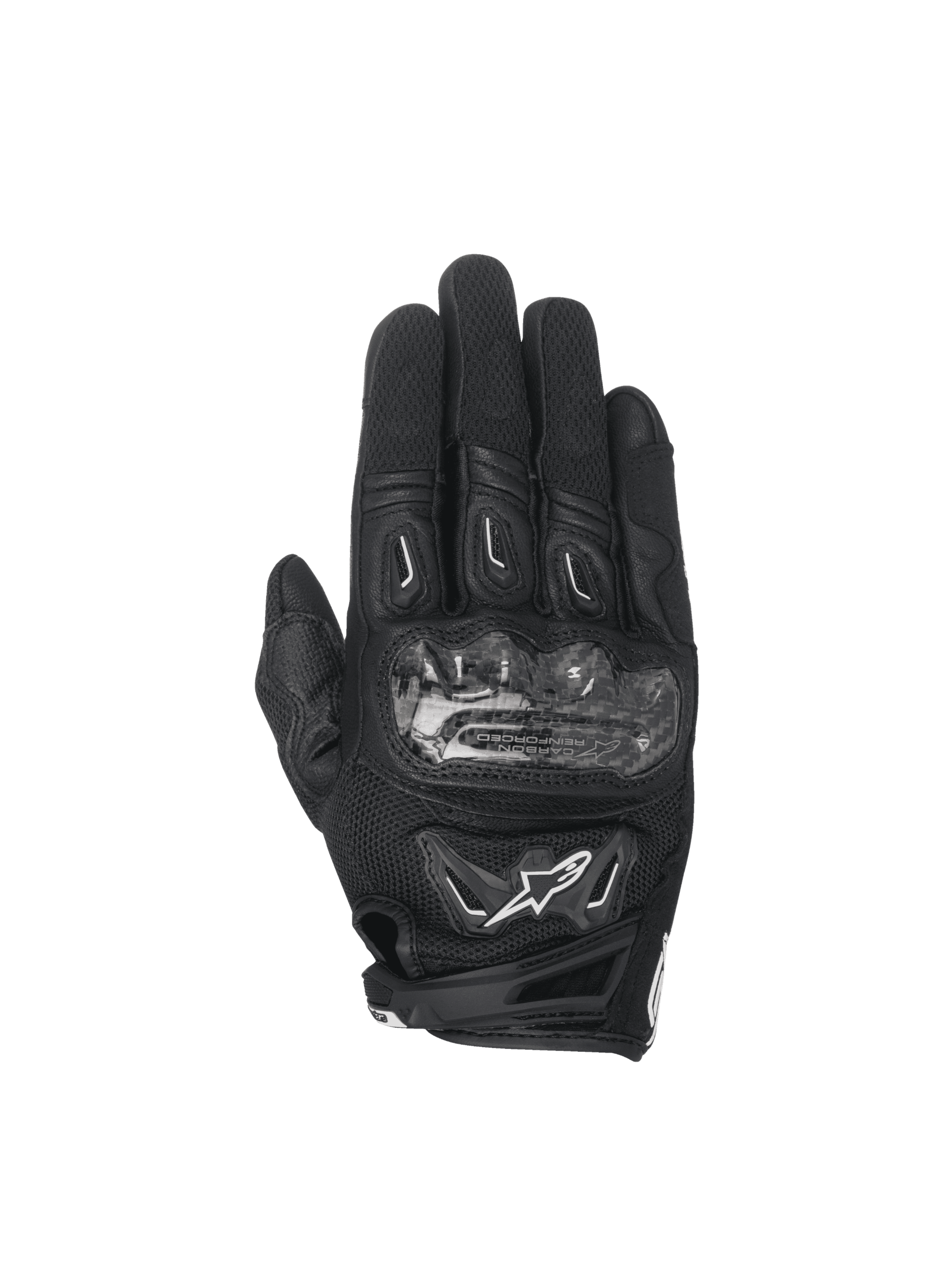 Alpinestars Stella SMX-2 Air Carbon V2 handskar, svarta motorcykelhandskar för damer, kolfiberknogskydd, 3D-mesh och läder.