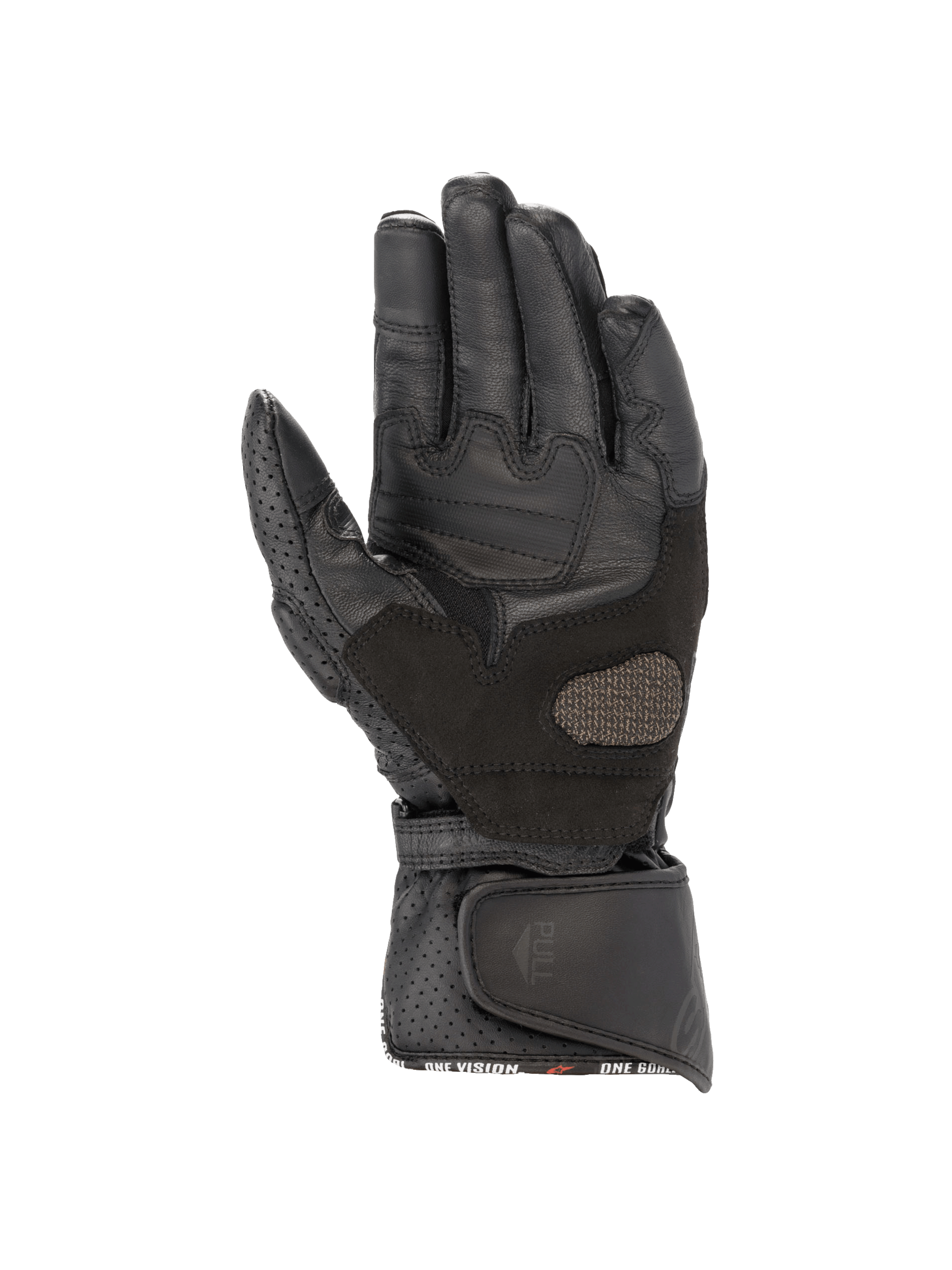 Alpinestars Stella SP-8 V3 damhandskar i svart läder, handflata med förstärkt grepp och perforerad manschett.
