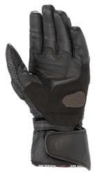 Alpinestars Stella SP-8 V3 handskar för dam, motorcykelhandskar, helsvarta, handflata som visar förstärkta läderpaneler och perforerade detaljer, bred justerbar handledsstängning med dragflik, högpresterande skyddsutrustning för kvinnor