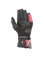 Alpinestars Stella SP-8 V3 racinghandskar för dam, svarta och rosa, vy av läderhandflata med säkert kardborreband