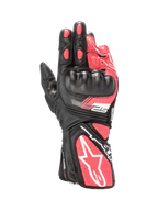 Alpinestars Stella SP-8 V3 handskar, dam-motorcykelhandskar i svart och rosa läder, hårt knogskydd och vita detaljer.