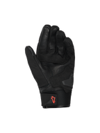 Alpinestars SP X Z vattentäta handskar, motorcykelhandskar, svarta med röd fluo-logotyp, handflatevy som visar läderkonstruktion och förstärkta greppytor, neoprenmudd med dragflik, högpresterande utrustning för gatukörning