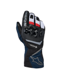 Alpinestars WT-8 GORE-TEX isolerade handskar, motorcykelhandskar för vinterbruk, svarta och mörkblå med röda och vita detaljer, med hårt TPU-knogskydd, GORE-TEX-logotyp och design med lång manschett.