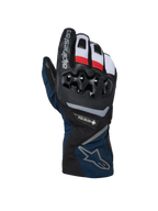 Alpinestars WT-8 GORE-TEX isolerade handskar, motorcykelhandskar för vinterbruk, svarta och mörkblå med röda och vita detaljer, med hårt TPU-knogskydd, GORE-TEX-logotyp och design med lång manschett.