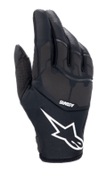 Alpinestars Thermo Shielder handskar, svarta motocrosshandskar, med en stor vit stjärnlogotyp och ASTARS-logotyp, vadderad handrygg med laserlaminerade detaljer, neoprenkonstruktion för kallt väder, perforerad tumventilation