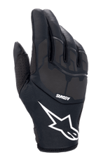 Alpinestars Thermo Shielder handskar, svarta motocrosshandskar, med en stor vit stjärnlogotyp och ASTARS-logotyp, vadderad handrygg med laserlaminerade detaljer, neoprenkonstruktion för kallt väder, perforerad tumventilation