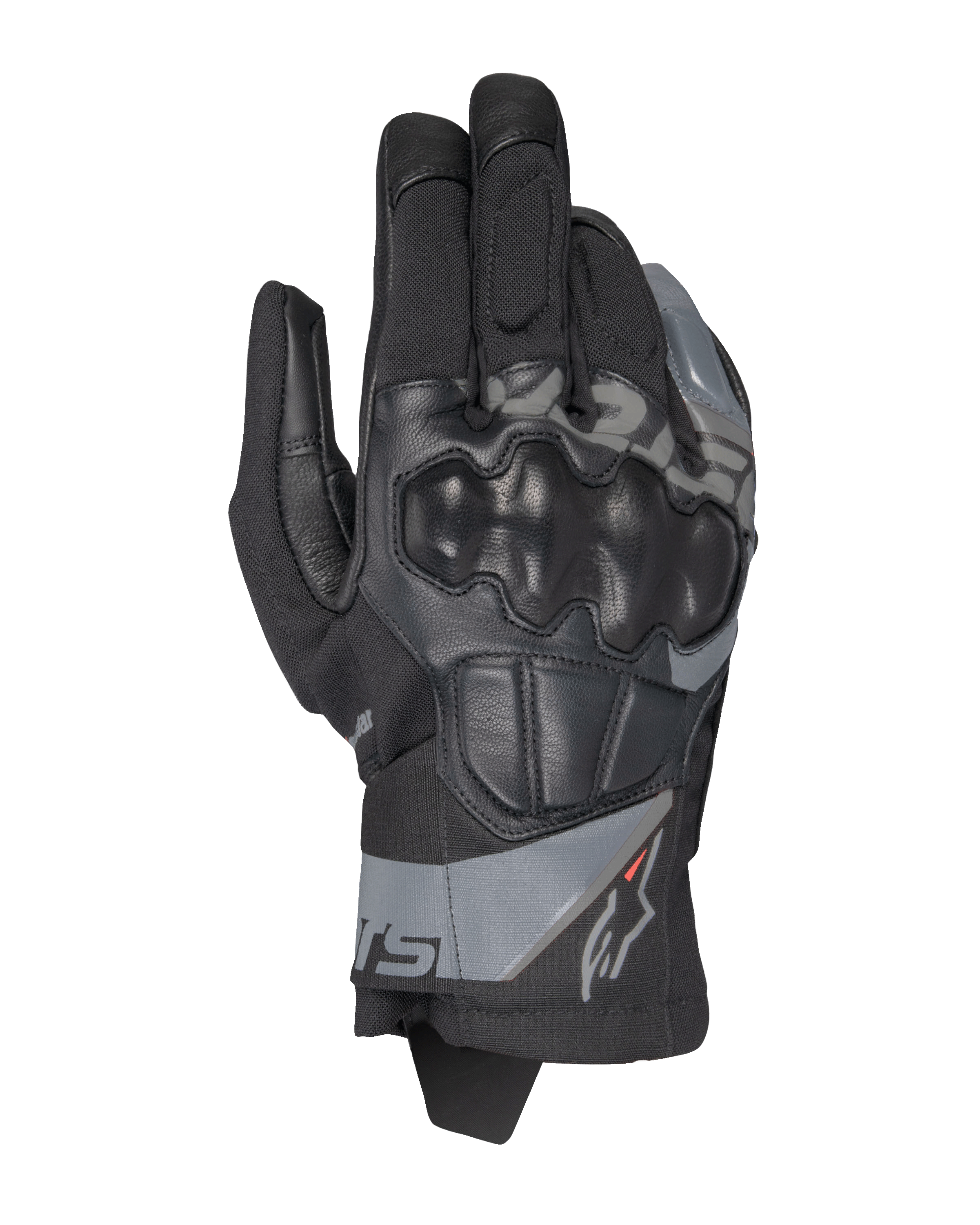 Alpinestars Corozal V3 Drystar® handskar, motorcykelhandskar för äventyr, svarta med grå detaljer, hårt knogskydd, konstruktion i textil och läder, vattentät Drystar®-teknologi