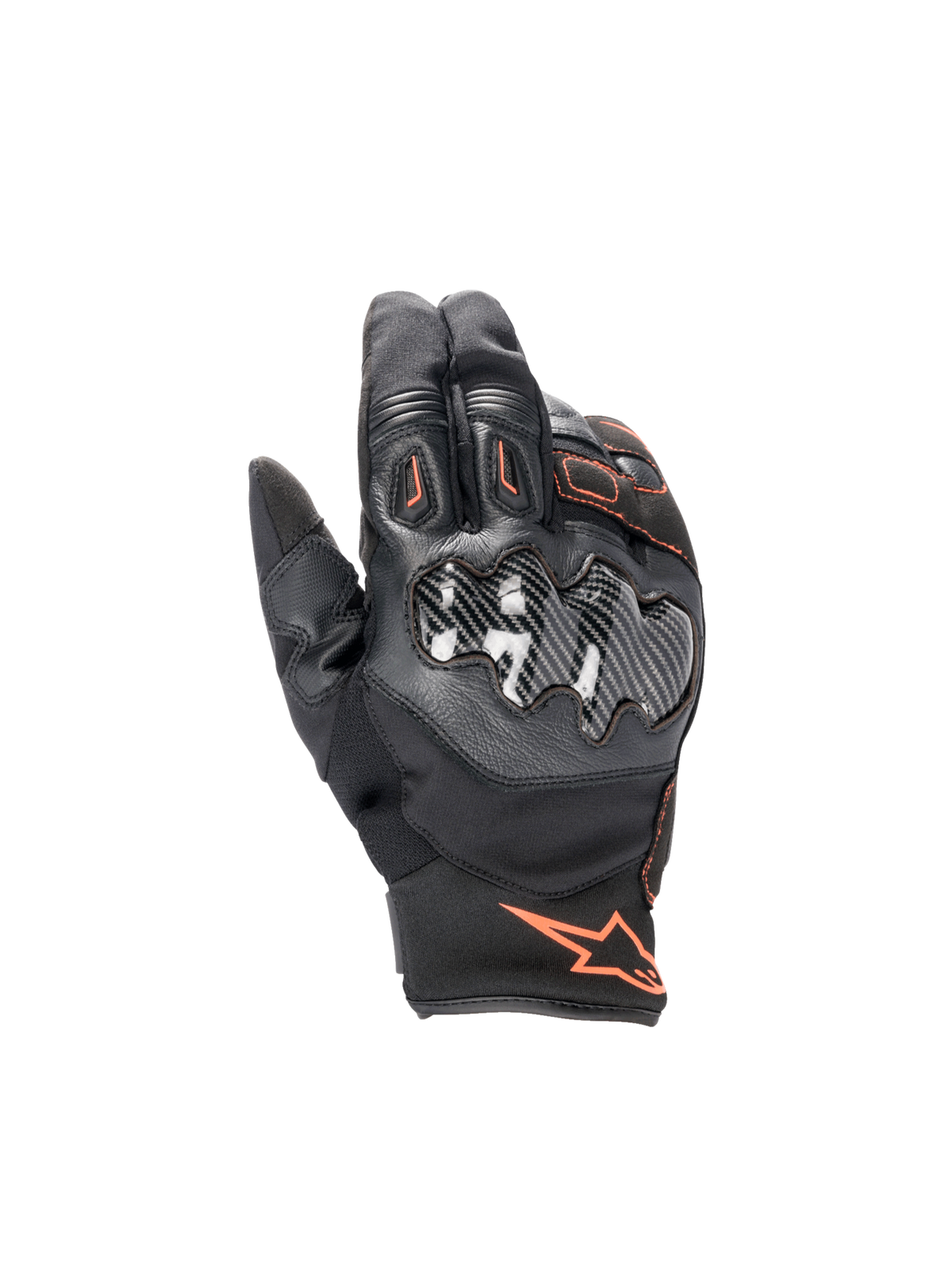Alpinestars SMX-1 Drystar handskar, vattentäta motorcykelhandskar för herr, svarta och röd fluo, med kolfiberknogskydd och kort manschett för vägkörning.