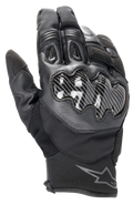 Alpinestars SMX-1 Drystar® handskar, svarta motorcykelhandskar, med knogskydd i kolfibereffekt, konstruktion i läder och textil, kort manschett med Alpinestars-logotyp på handleden