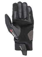 Alpinestars Hyde XT Drystar® XF Gloves, Motorcycle Gloves, Black and Bright Red, palm side view showing reinforced synthetic suede construction, Drystar XF Extra Flow branding on the thumb, and adjustable wrist closure flap.