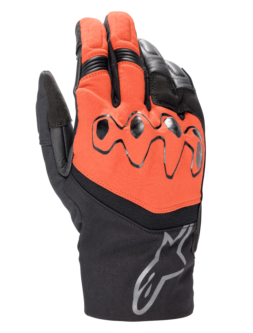 Alpinestars Hyde XT Drystar® XF-handskar, motorcykelhandskar för touring, Fire Red och svarta, med skyddande viskoelastiska knogar, Alpinestars-logotyp på mudden samt vattentät textil- och läderkonstruktion.