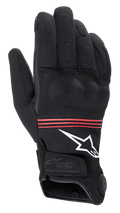Alpinestars HT-3 Heat Tech Drystar®-handskar, uppvärmda motorcykelhandskar, svarta med röda ränder och vit logotyp, med kontrollknapp för elektronisk värmeteknologi på mudden, förstärkta knogar och slitstark textilkonstruktion