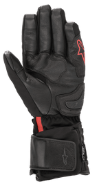 Alpinestars HT-7 Heat Tech Drystar® handskar, svarta uppvärmda motorcykelhandskar med läderhandflata och softshell-konstruktion, röd Alpinestars-logotyp, vattentät Drystar®-teknologi och justerbar manschett för landsvägskörning i kallt väder