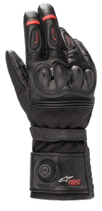 Alpinestars HT-7 Heat Tech Drystar-handskar, uppvärmda motorcykelhandskar, svarta med röda detaljer, elektroniskt Heat Tech-system med strömknapp på kragen, TPU-knogskydd, vattentät Drystar-teknologi, läder- och textilkonstruktion