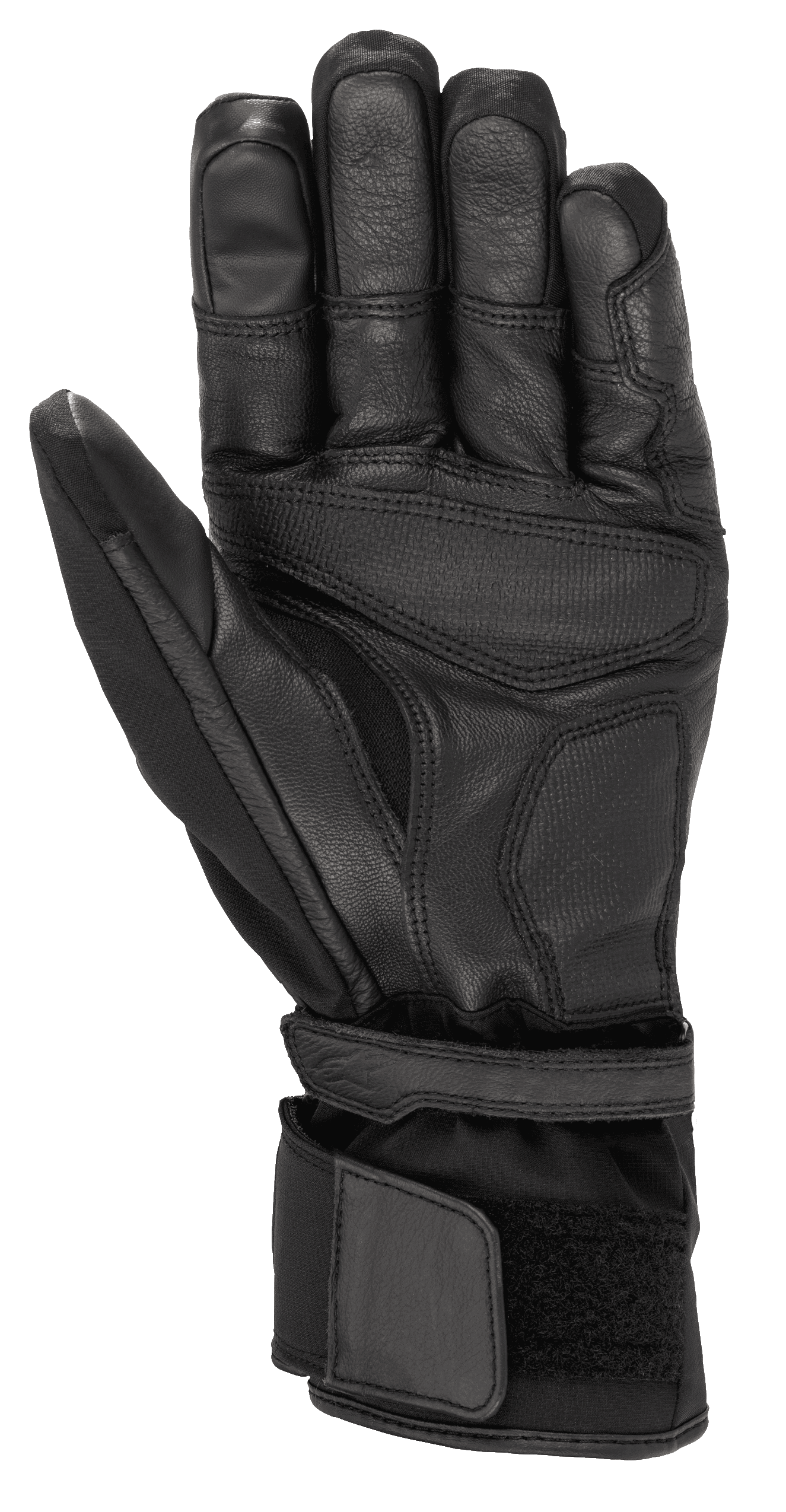 Alpinestars Range 2 In One GORE-TEX-handske med Goregrip-teknik, motorcykelhandske, svart, vy av handflata som visar getläderkonstruktion, förstärkta greppytor och lång krage med kardborrejustering för säker passform.