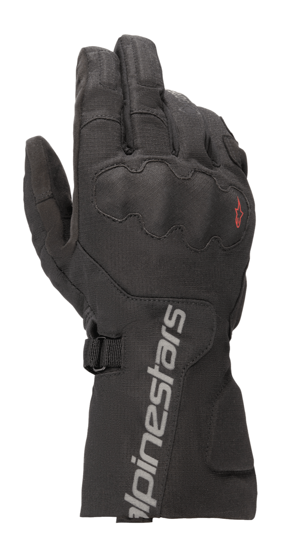 Alpinestars WR-X GORE-TEX-handskar, touringhandskar för motorcykel, svarta, lång manschett med grå logotyp, täckt SP Lite-knogskydd, slitstark ripstop-textilkonstruktion