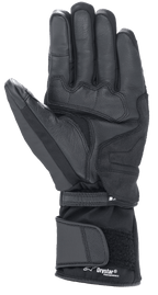 Alpinestars Denali Aerogel Drystar®-handskar, svarta, vy av handflatan med förstärkta materialpaneler, texturerat grepp på fingrarna och justerbar lång krage med Drystar® Performance-märkning, vinterutrustning för motorcykel och adventure touring