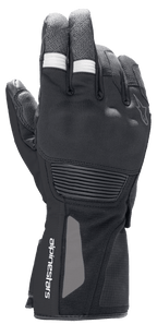 Alpinestars Denali Aerogel Drystar®-handskar, motorcykelhandskar för adventure touring, svarta med vita ribbade detaljer på fingrarna, formgjutet knogskydd och logotyp på handleden, teknisk konstruktion i flera material för prestanda i kallt väder