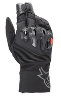 Alpinestars Bogota Drystar XF handskar, långa touringhandskar för motorcykel, svarta med röd logotypdetalj, överinjicerat knogskydd, ribbade stretchpaneler vid handleden och lång krage med grå stjärnlogotyp.