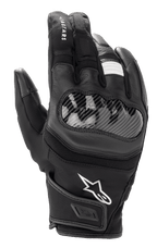 Alpinestars SMX Z Drystar® Gloves, Short Cuff Motorcycle Gloves, Black, featuring hard knuckle protection with carbon-fiber look, leather and fabric construction, white Alpinestars logo, and waterproof Drystar® technology