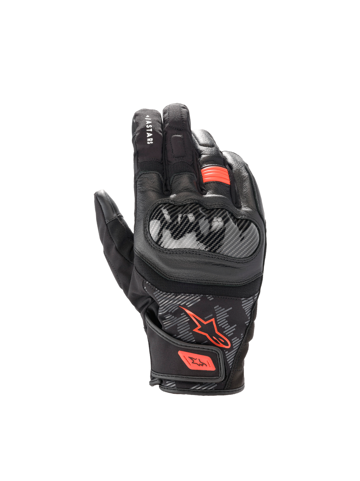Alpinestars SMX Z Drystar® handskar, vattentäta motorcykelhandskar i svart och röd fluo, getläder med hårt knogskydd.