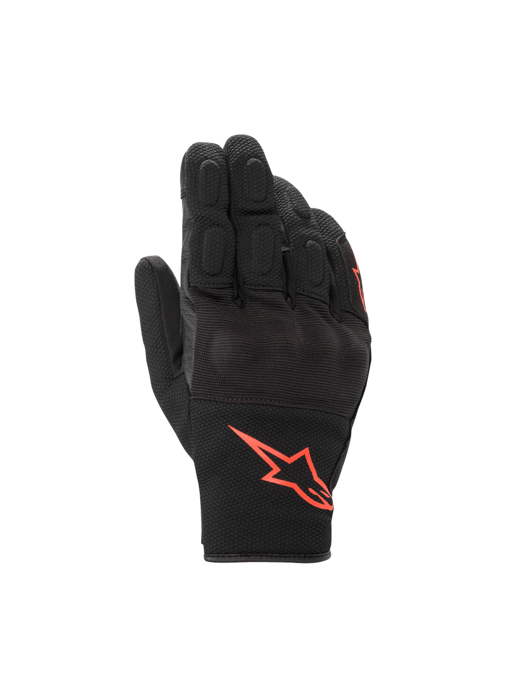 Alpinestars S-Max Drystar handskar, svarta och fluorescerande röda vattentäta MC-handskar med knogskydd för roadkörning.