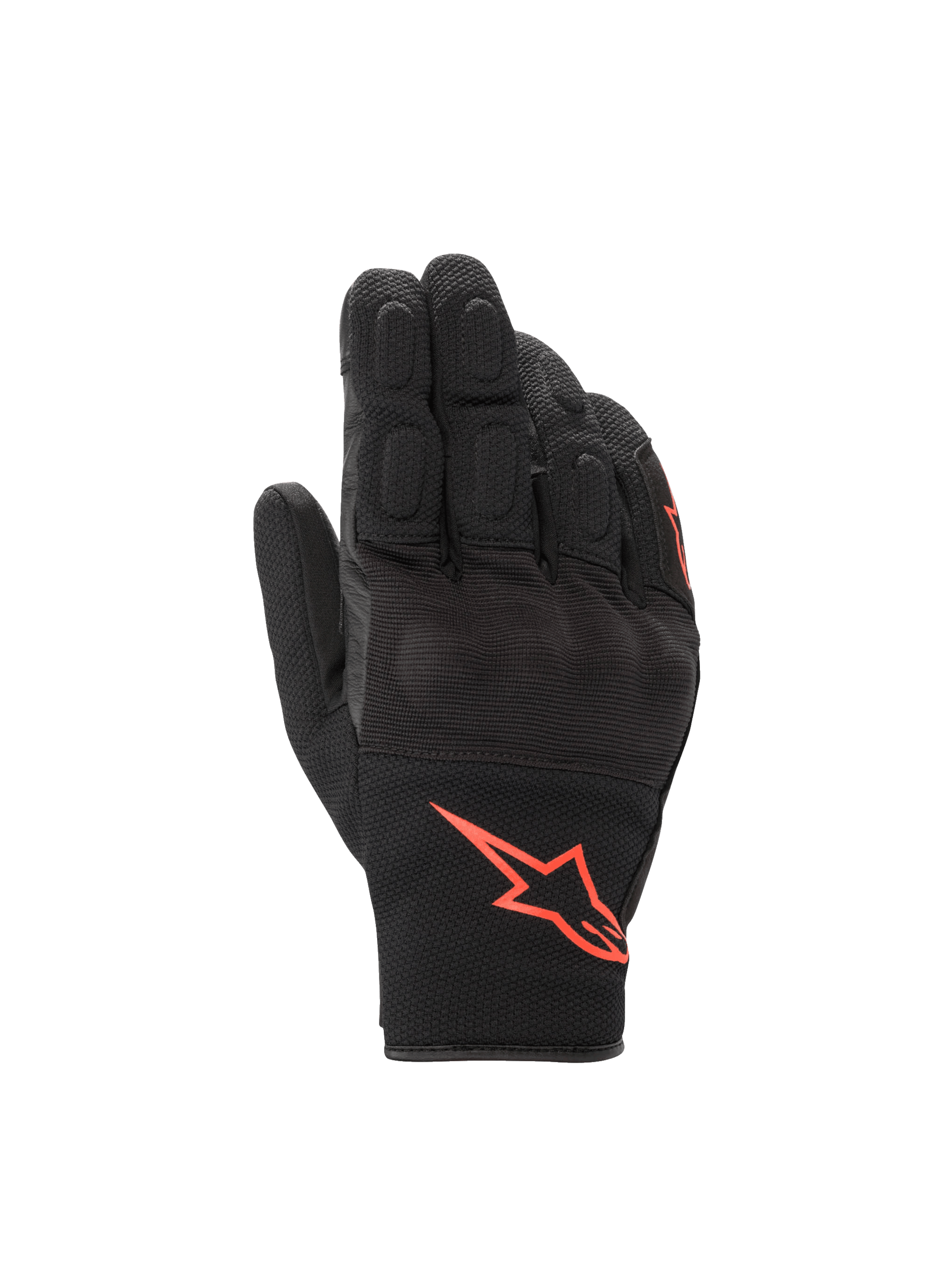 Alpinestars S-Max Drystar handskar, svarta och fluorescerande röda vattentäta MC-handskar med knogskydd för roadkörning.