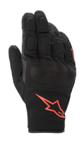 Alpinestars S-Max Drystar Gloves, Short-Cuff Motorcycle Gloves, Black with Red Fluorescent logo, featuring stretch mesh and leather construction, covered hard knuckle protection and padded fingers