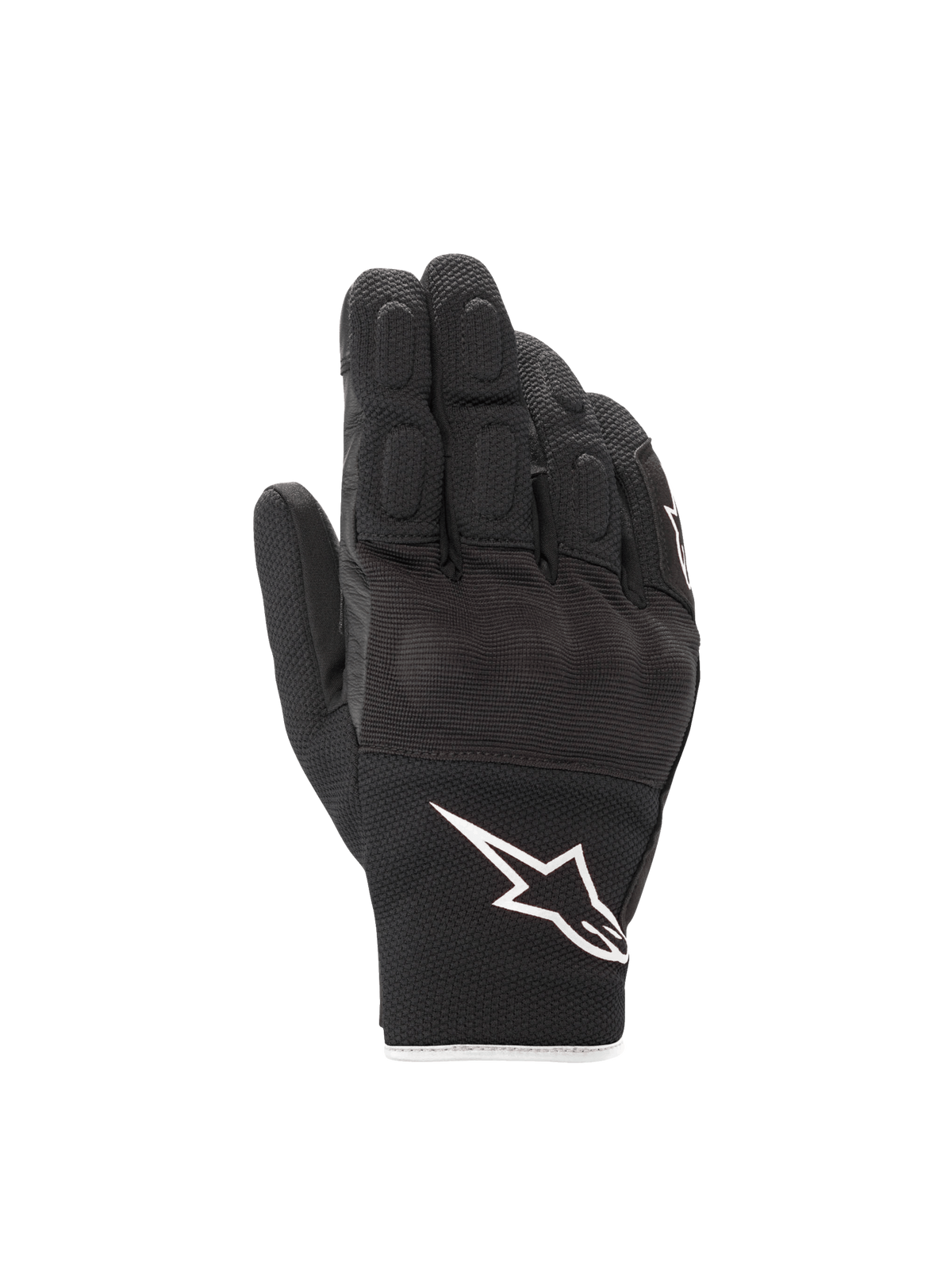 Alpinestars S-Max Drystar® Gloves, waterproof black and white motorcycle road gloves with leather and hard knuckles.