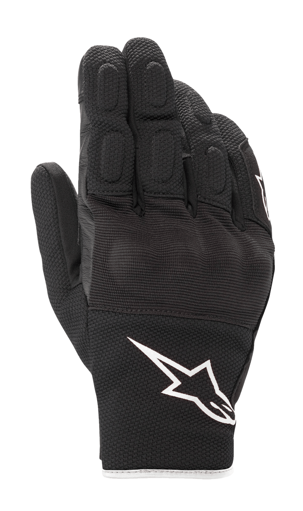 Alpinestars S-Max Drystar® Gloves, Short-Cuff Motorcycle Gloves, Black with white Astar logo, leather and stretch mesh construction, featuring padded finger details and knuckle protection, waterproof sport road gear