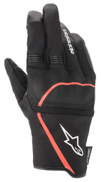 Alpinestars Syncro V2 Drystar® Gloves, Urban Motorcycle Gloves, Black with Red Fluo accents, featuring flexible knuckle protection, white Alpinestars logo on the cuff, and accordion stretch panels on the fingers, waterproof and breathable design.
