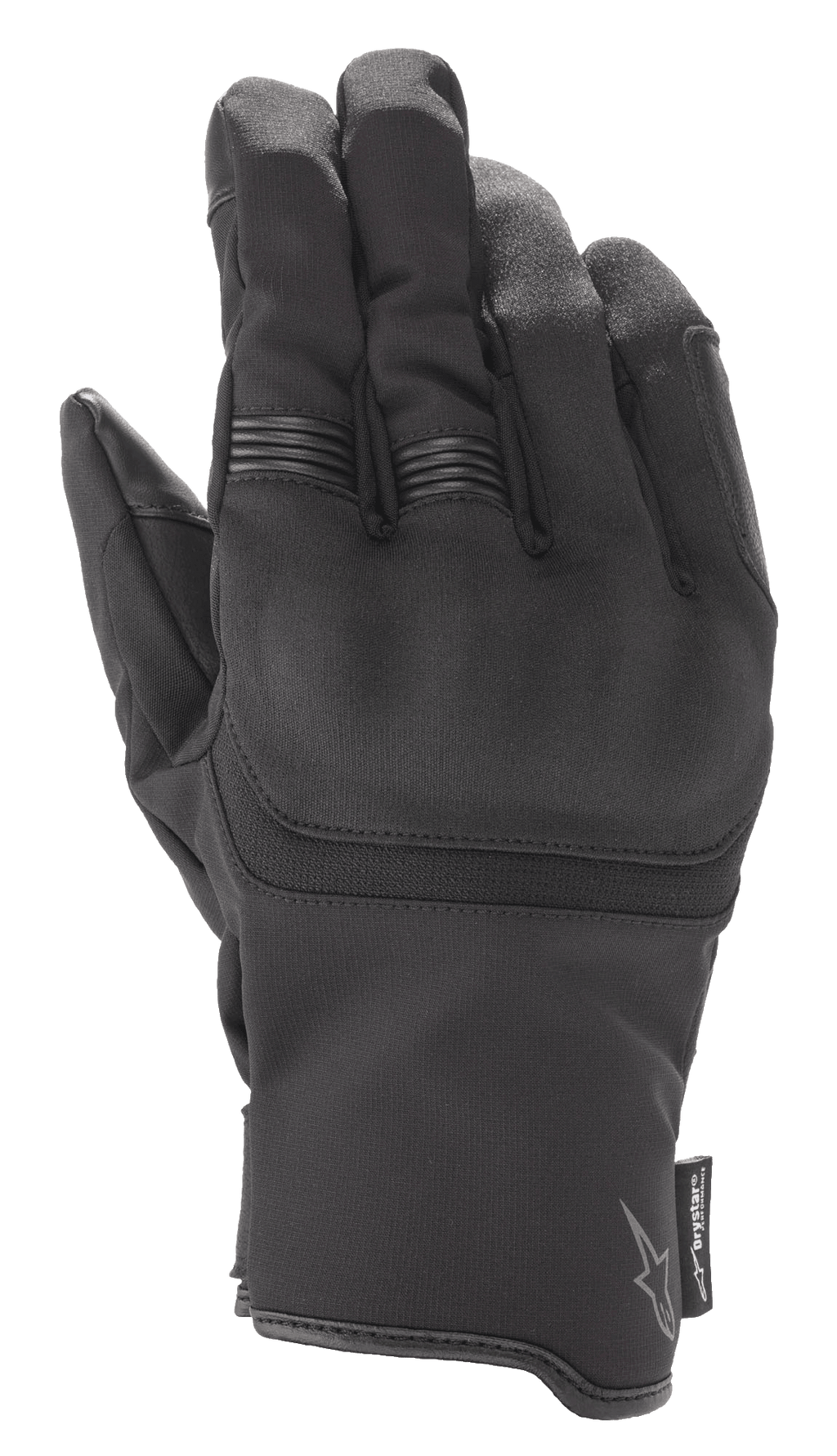 Alpinestars Syncro V2 Drystar® Gloves, Black Motorcycle Gloves, featuring integrated knuckle protection and stretch ribbing on fingers, synthetic suede and textile construction, waterproof urban commuting gear with Alpinestars logo and Drystar tag