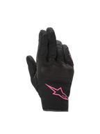 Alpinestars Stella S-Max Drystar damhandskar, vattentäta motorcykelhandskar, svarta och fuchsia, med dolt hårt knogskydd och rosa Astars-logotyp på ovansidan